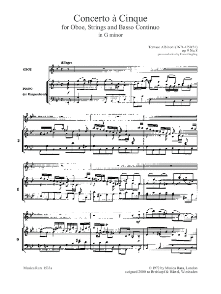 Concerto a Cinque in G minor Op. 9/8