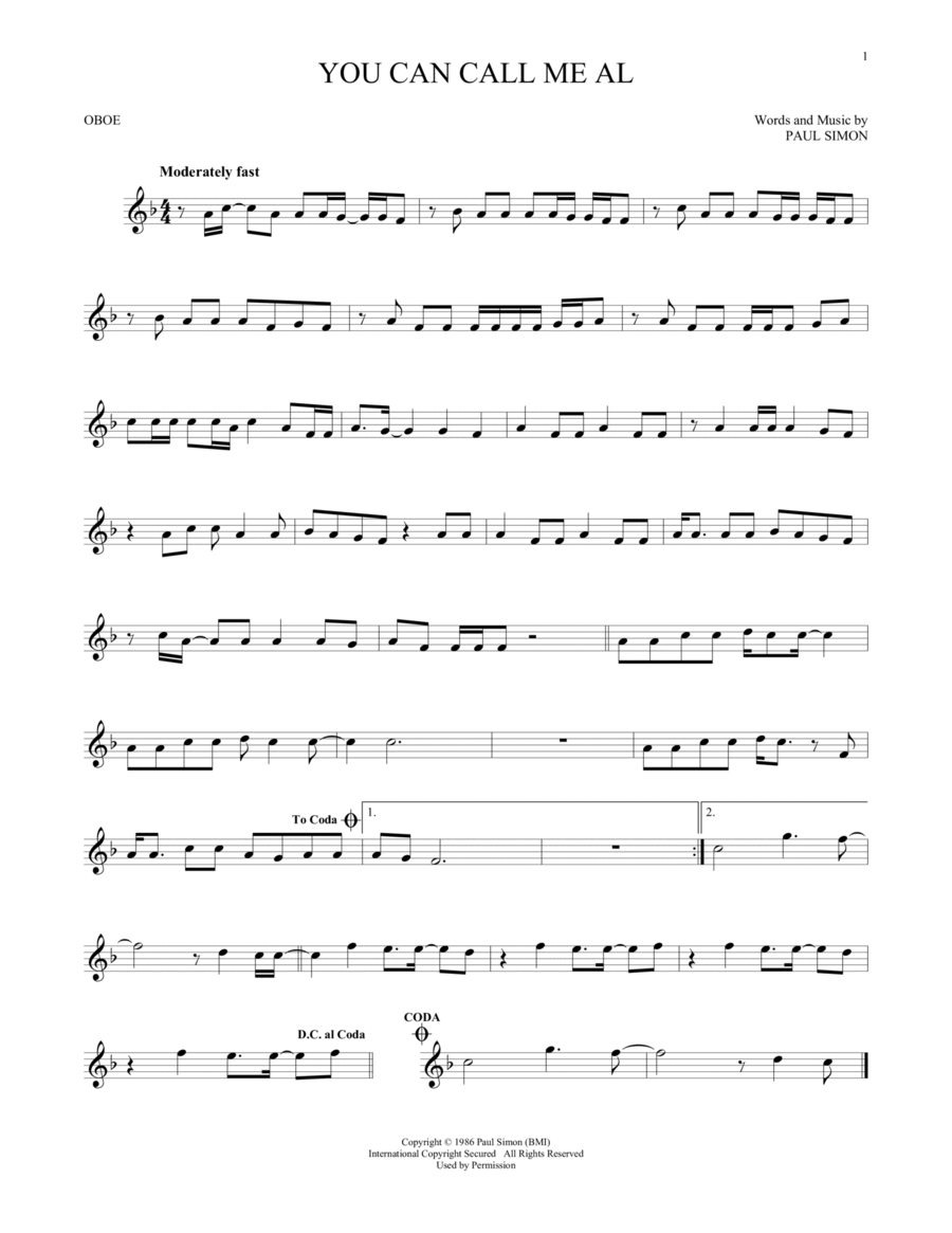 You Can Call Me Al You Can Call Me Al Oboe Solo scores gallery preview page 1