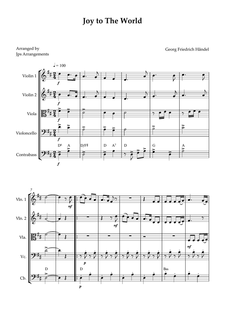 Joy To The World String quintet intermediate String Quintet scores gallery preview page 1