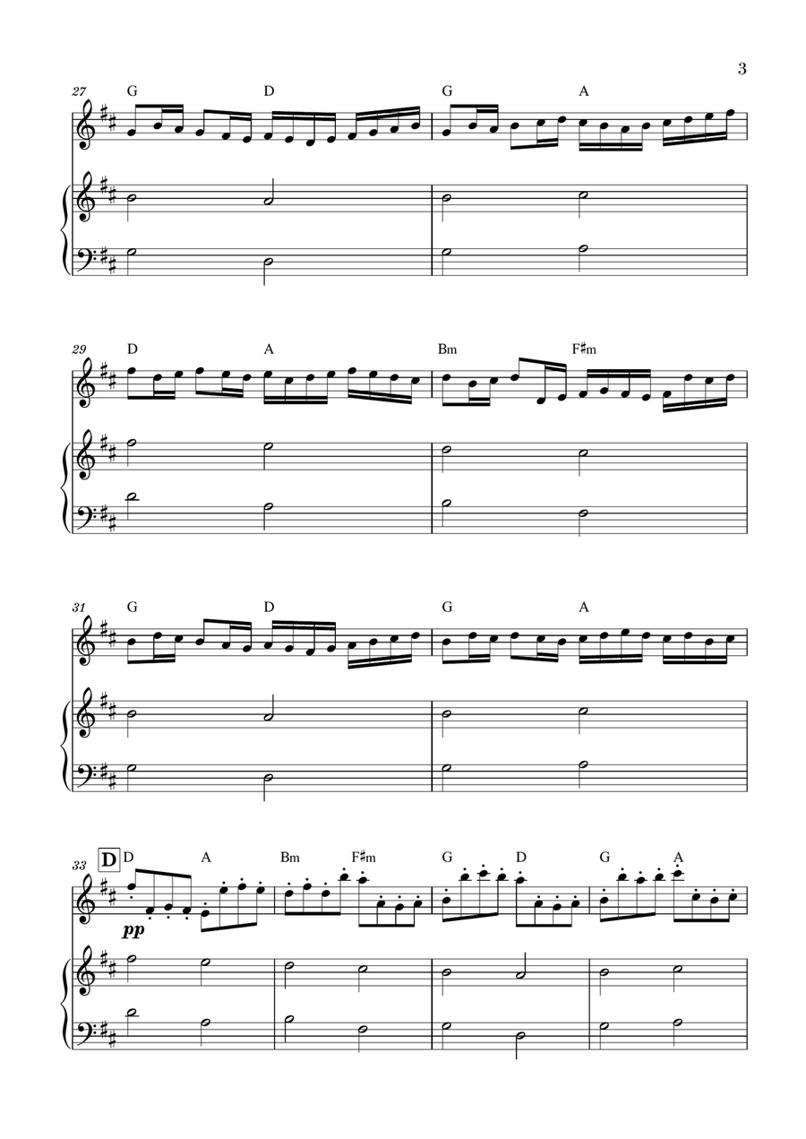 Canon in D for Violin and Very Easy Piano and Chords Small Ensemble scores gallery preview page 3