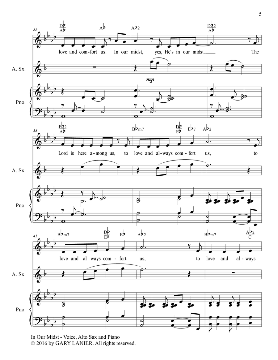 IN OUR MIDST WORSHIP SUITE (For Voice, Alto Sax and Piano with Parts) Small Ensemble scores gallery preview page 6