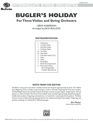 Book cover for Bugler's Holiday for Three Violins and String Orchestra: Score
