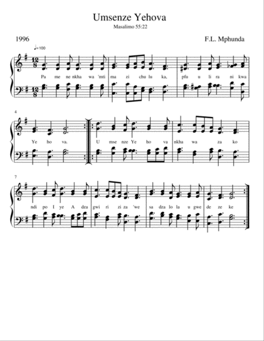 Umsenze Yehova (Masalimo 55:22) 4-Part scores gallery preview page 1