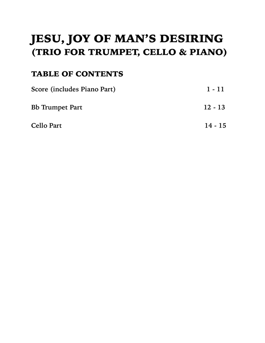 Jesu, Joy of Man's Desiring (Trio for Trumpet, Cello and Piano) Trumpet Trio scores gallery preview page 4