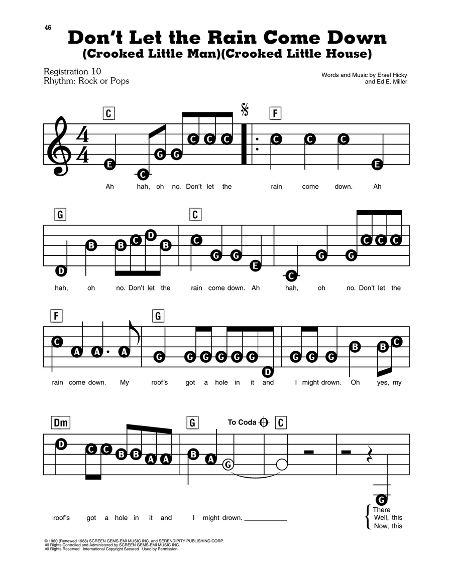 Don't Let The Rain Come Down (Crooked Little Man) (Crooked Little House) Electronic Keyboard scores gallery preview page 1
