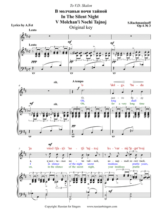 "In The Silent Night" Op.4 N3 Original key DICTION SCORE with IPA and translation