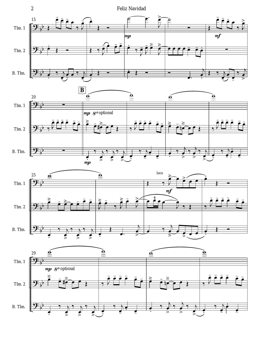 Feliz Navidad Trombone Trio scores gallery preview page 2