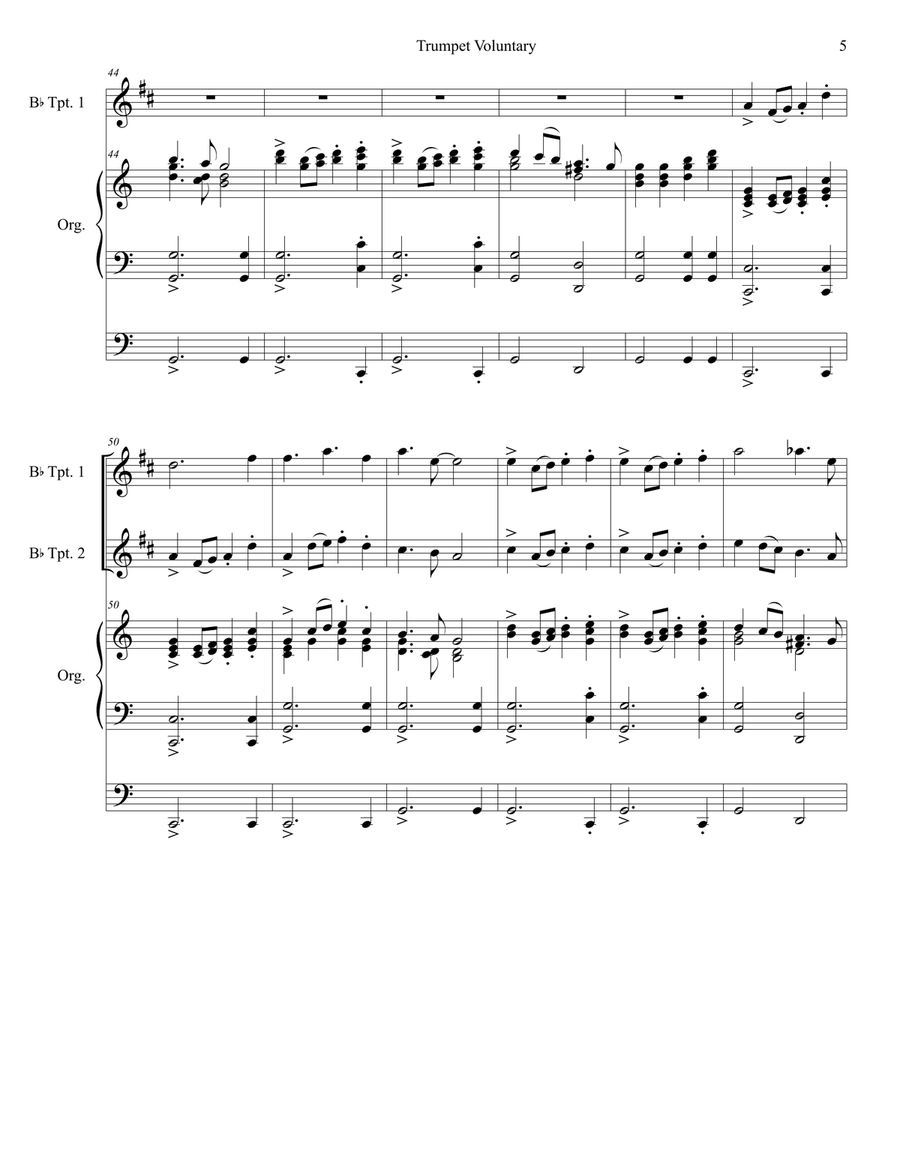 Trumpet Voluntary (Duet for Bb-Trumpet - Organ Accompaniment) Trumpet Duet scores gallery preview page 6