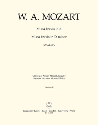 Book cover for Missa brevis d minor, KV 65 (61a)