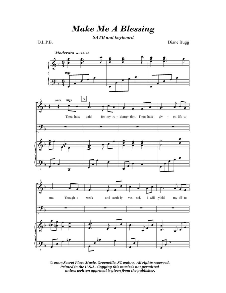 Make Me A Blessing 4-Part scores gallery preview page 1