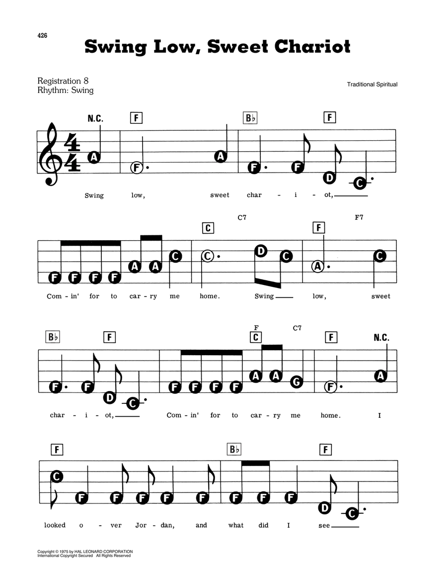 Swing Low, Sweet Chariot Electronic Keyboard scores gallery preview page 1