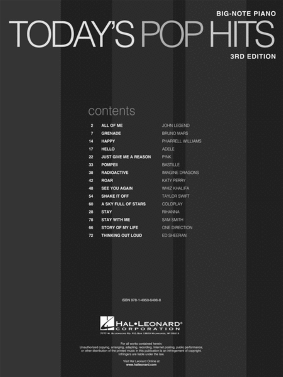 Today's Pop Hits – 3rd Edition Easy Piano scores gallery preview page 2