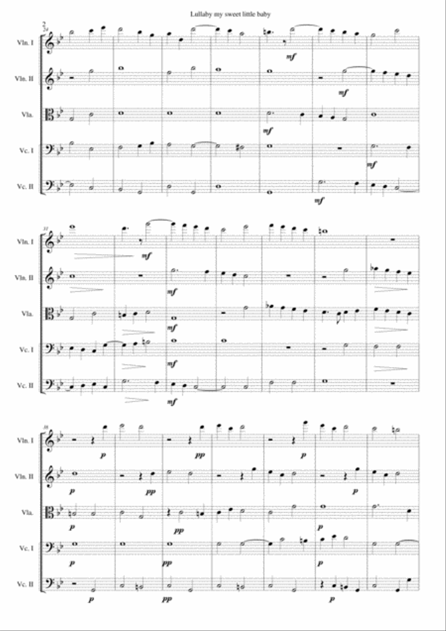 Lullaby my sweet little baby for string quintet (2 violins, viola, 2 cellos) String Trio scores gallery preview page 2