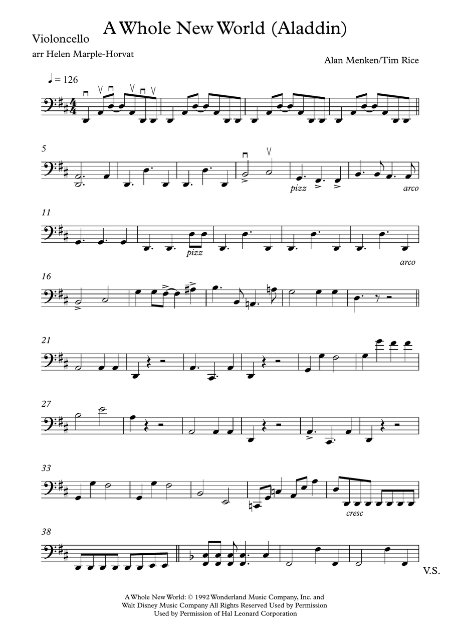 A Whole New World (from 'Aladdin') String Quartet scores gallery preview page 1