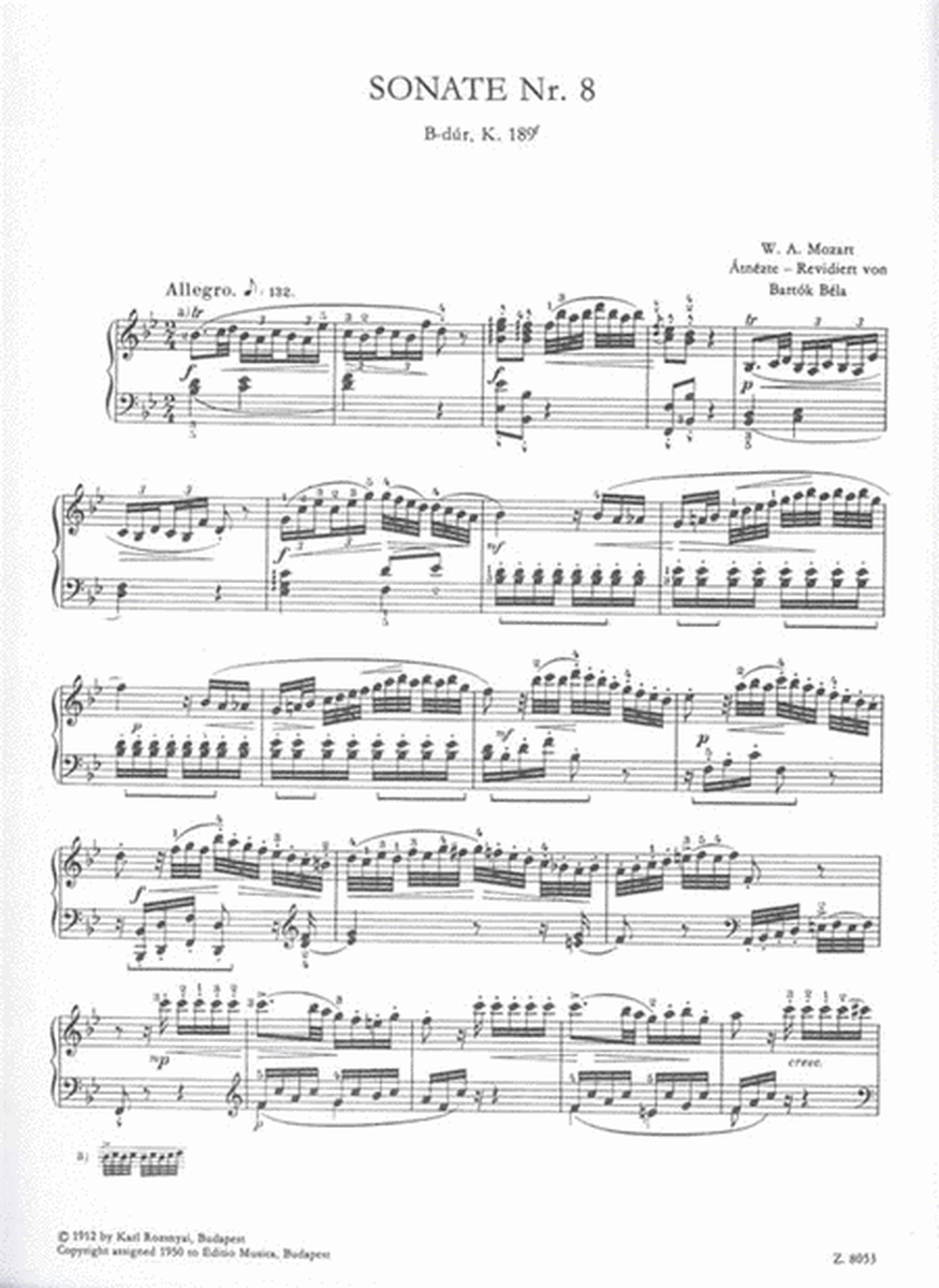 Sonate Nr. 8 B-Dur, KV 189f