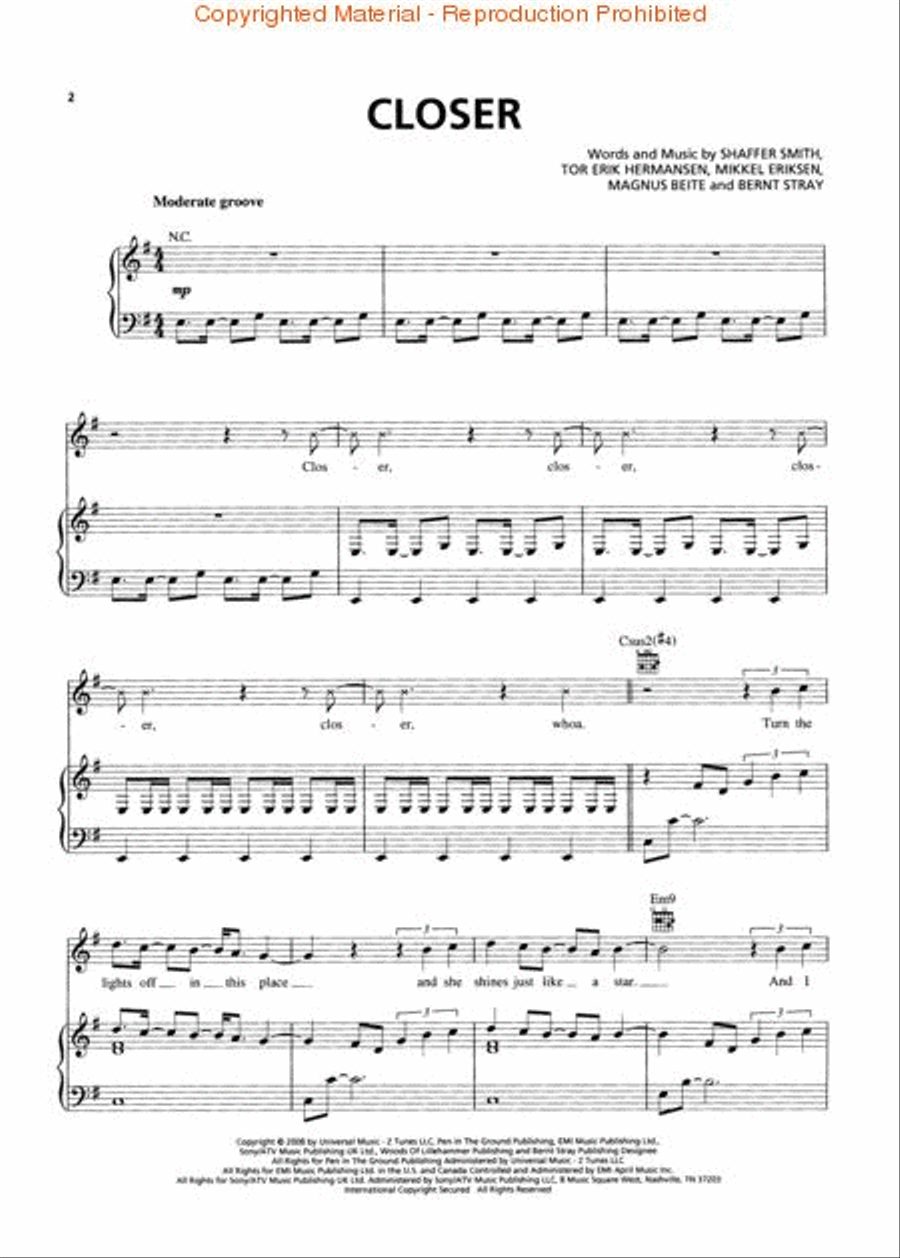 Closer Closer Piano, Vocal, Guitar scores gallery preview page 2