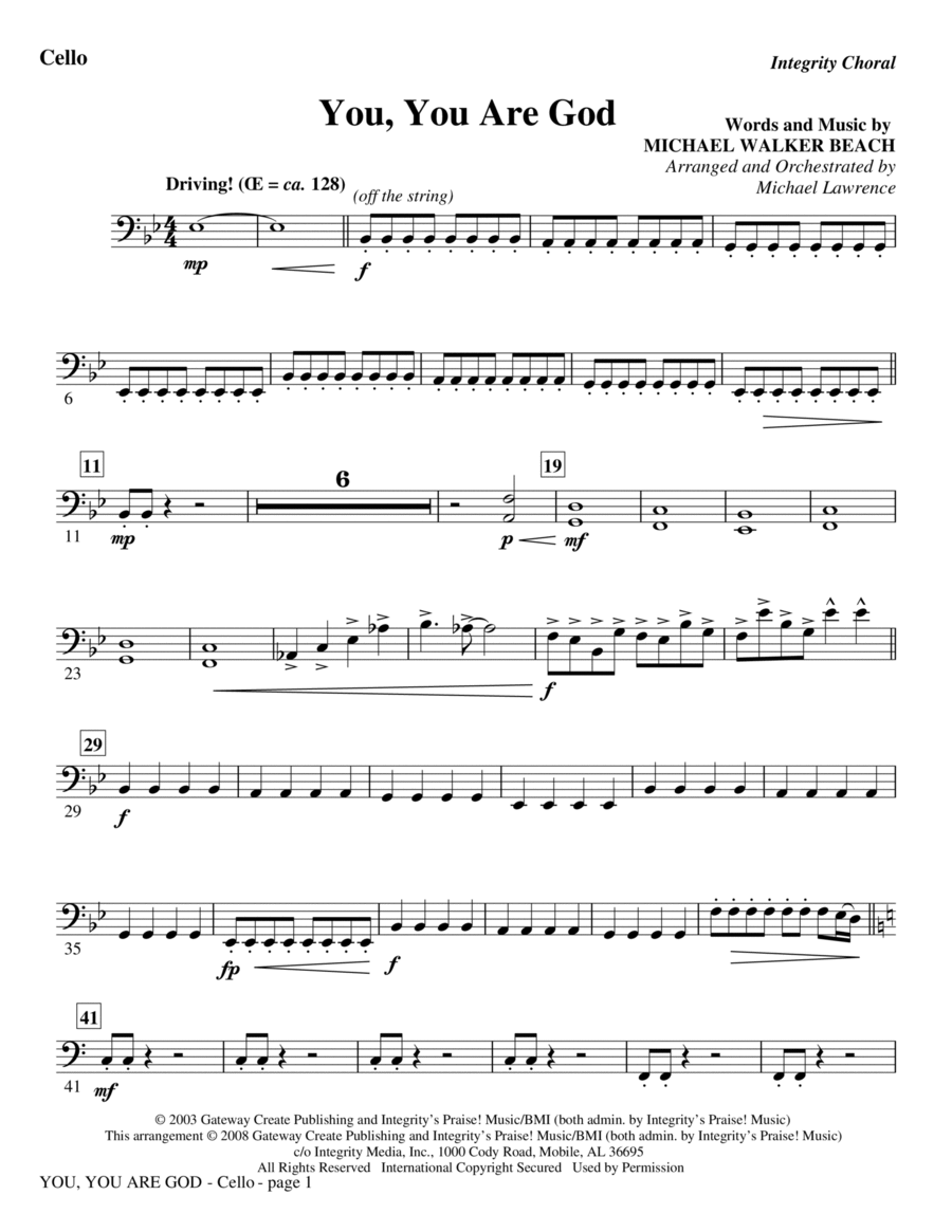 Book cover for You, You Are God - Cello