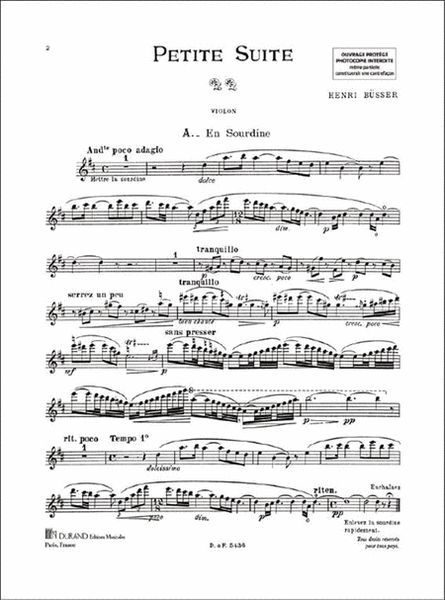 Petite Suite, Pour Violon Et Piano