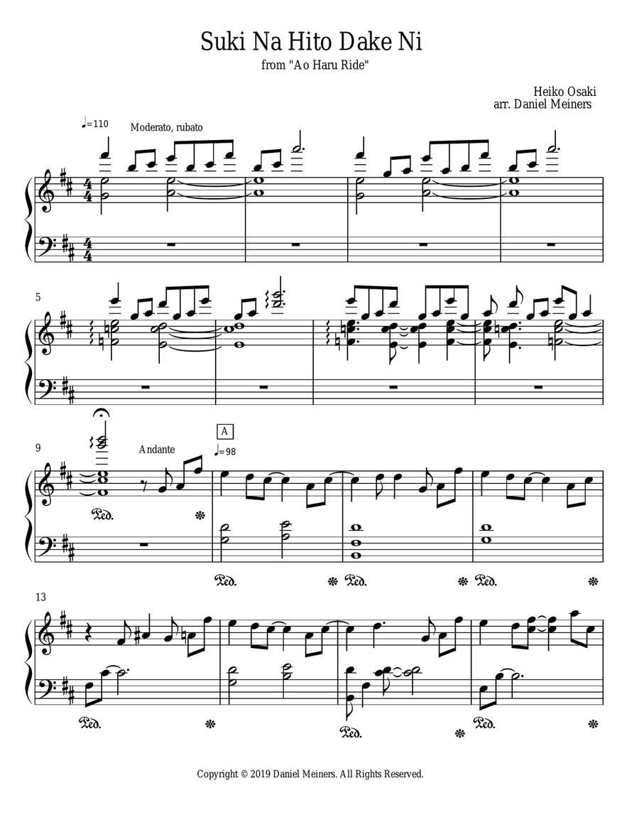 Suki Na Hito Dake Ni Piano Solo scores gallery preview page 1