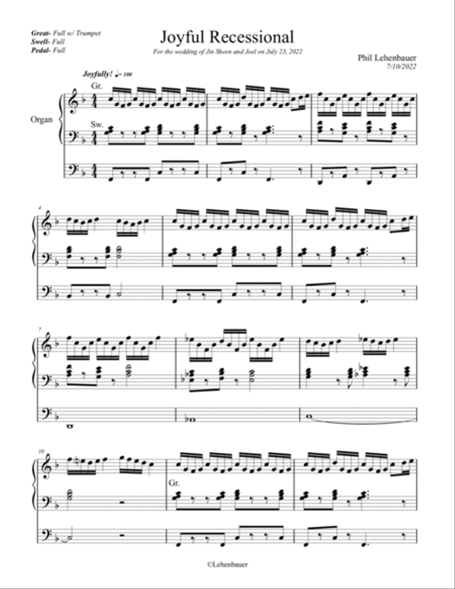 Joyful Recessional, organ work by Phil Lehenbauer Organ Solo scores gallery preview page 2