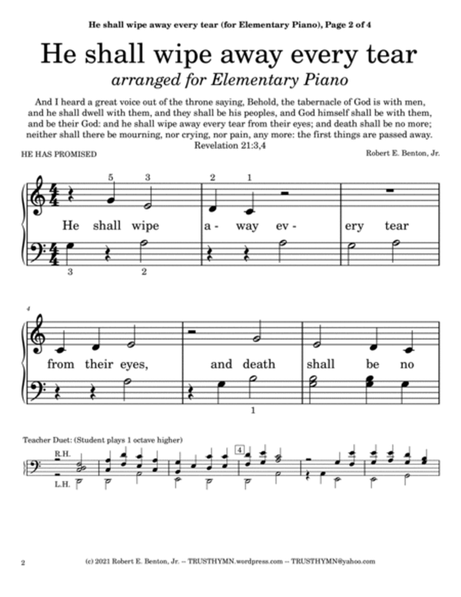 He Shall Wipe Away Every Tear (arranged for Elementary Piano) image number null