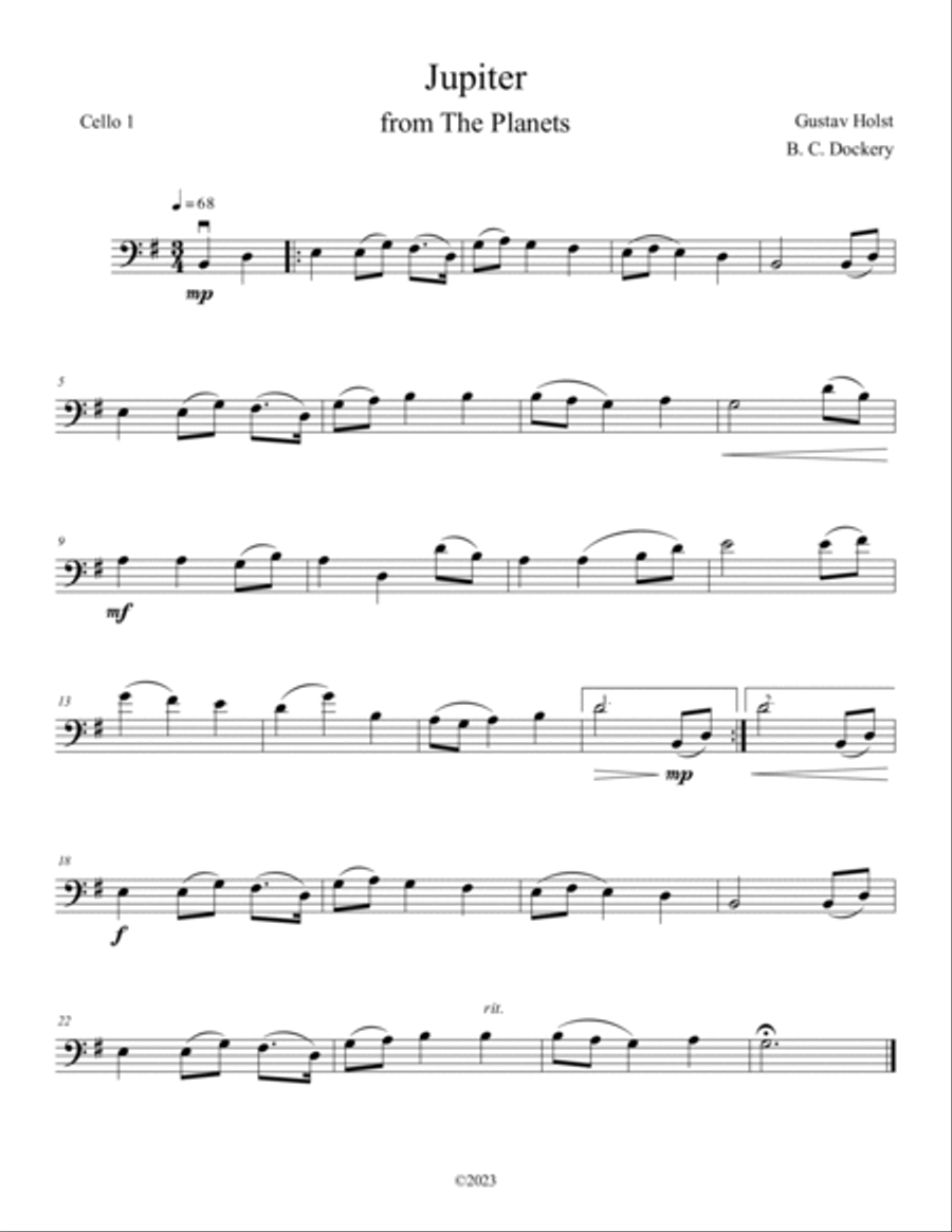 Jupiter (from The Planets) for Cello Solo with Piano Accompaniment Piano scores gallery preview page 3