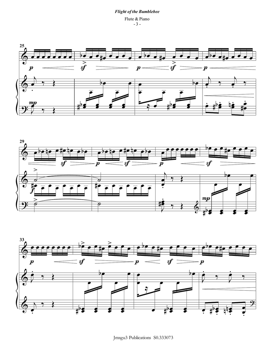 Korsakov: Flight of the Bumblebee for Flute & Piano Flute Solo scores gallery preview page 3