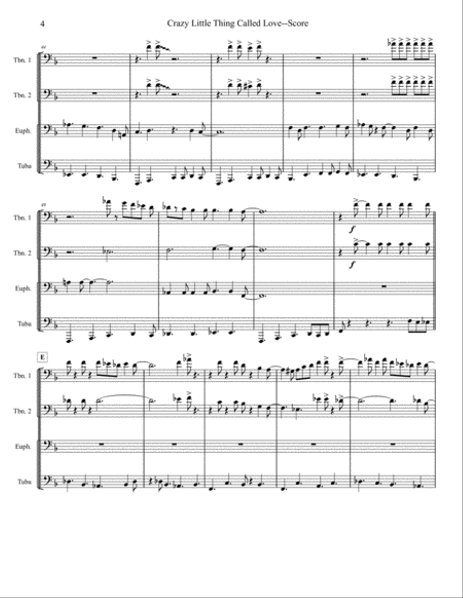 Crazy Little Thing Called Love Brass Quartet scores gallery preview page 4