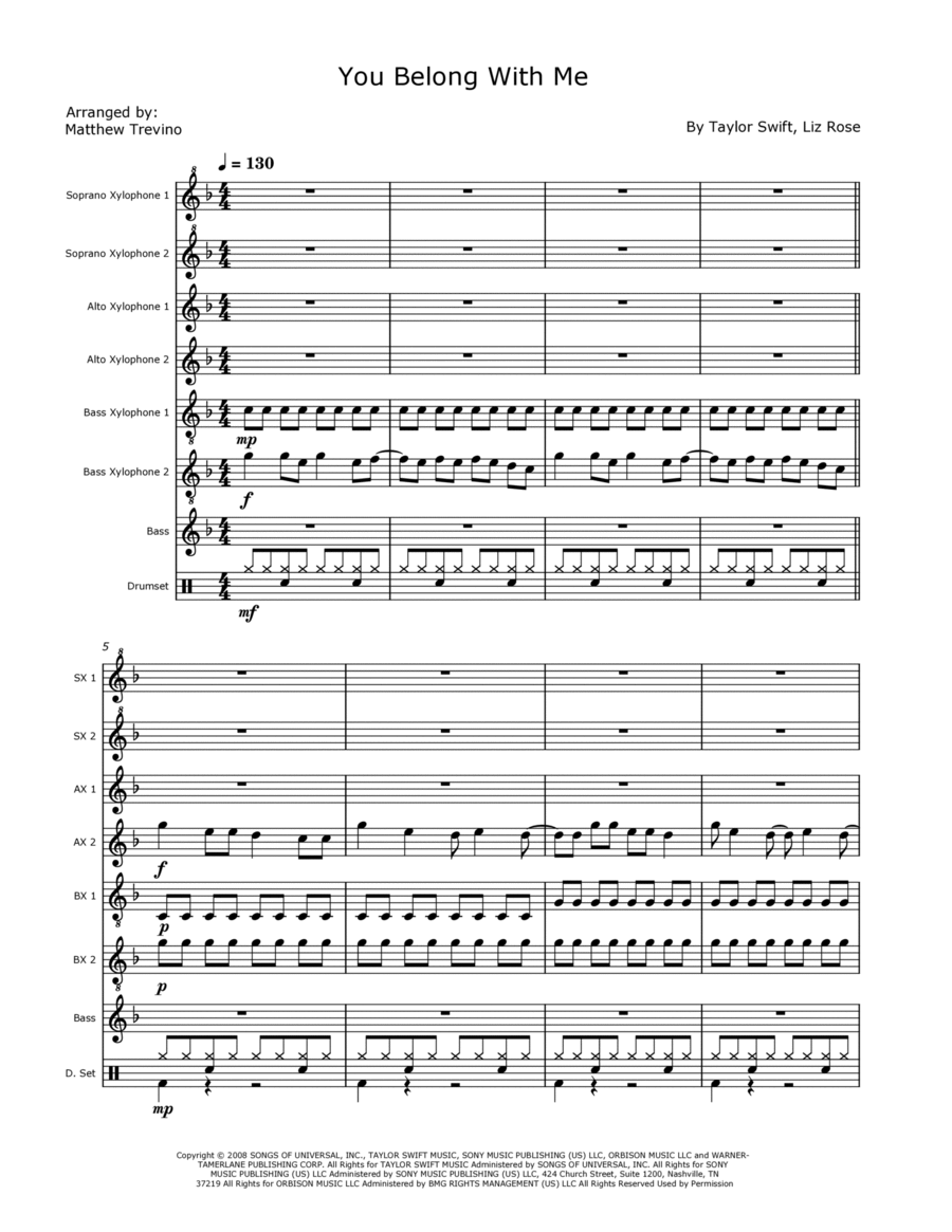 You Belong With Me Percussion Ensemble scores gallery preview page 1