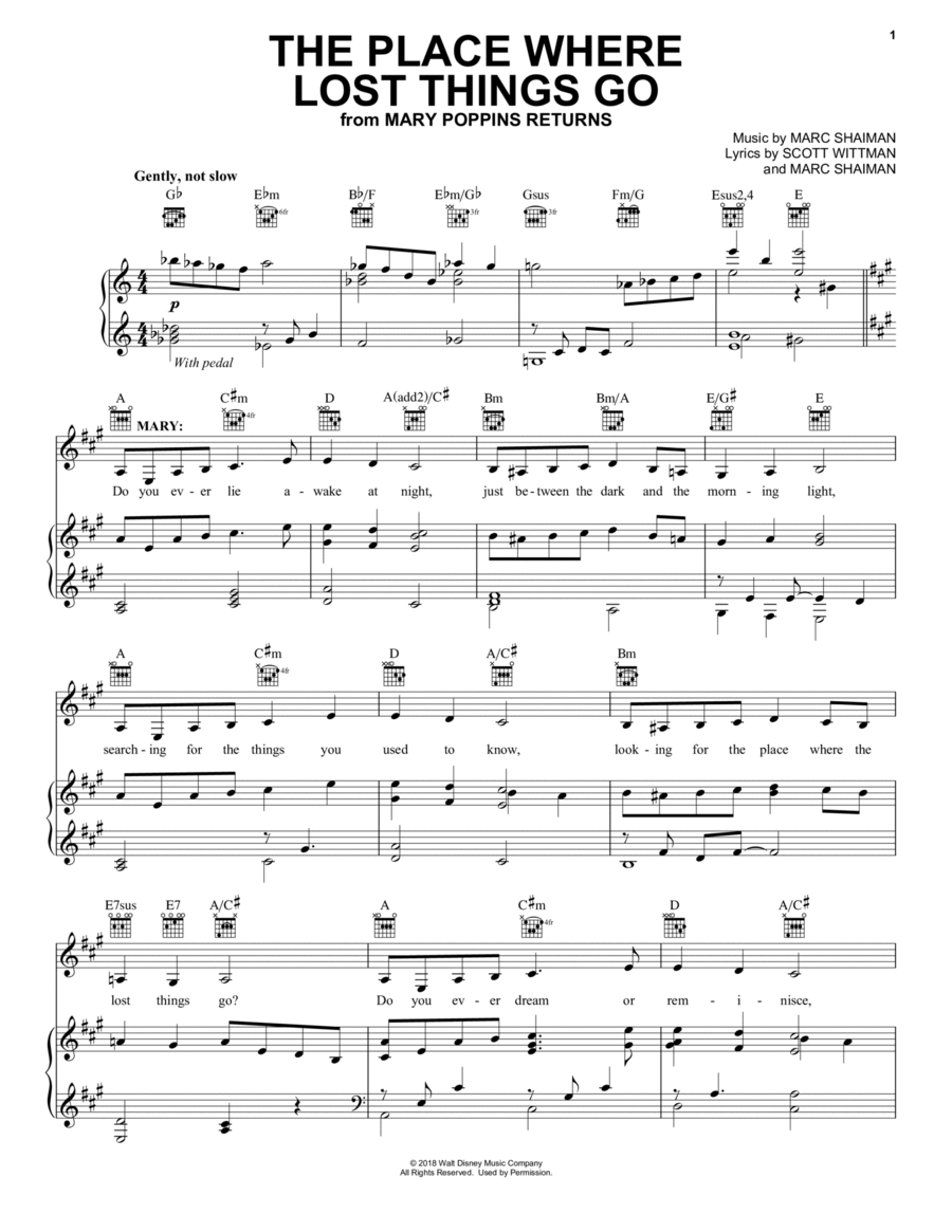 The Place Where Lost Things Go (from Mary Poppins Returns) Piano, Vocal, Guitar scores gallery preview page 1