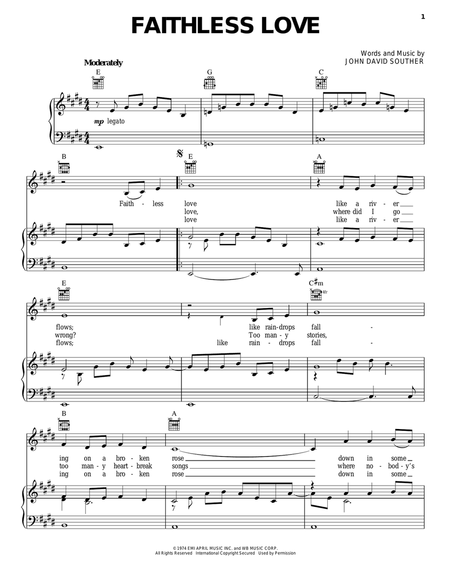 Faithless Love Faithless Love Piano, Vocal, Guitar scores gallery preview page 1