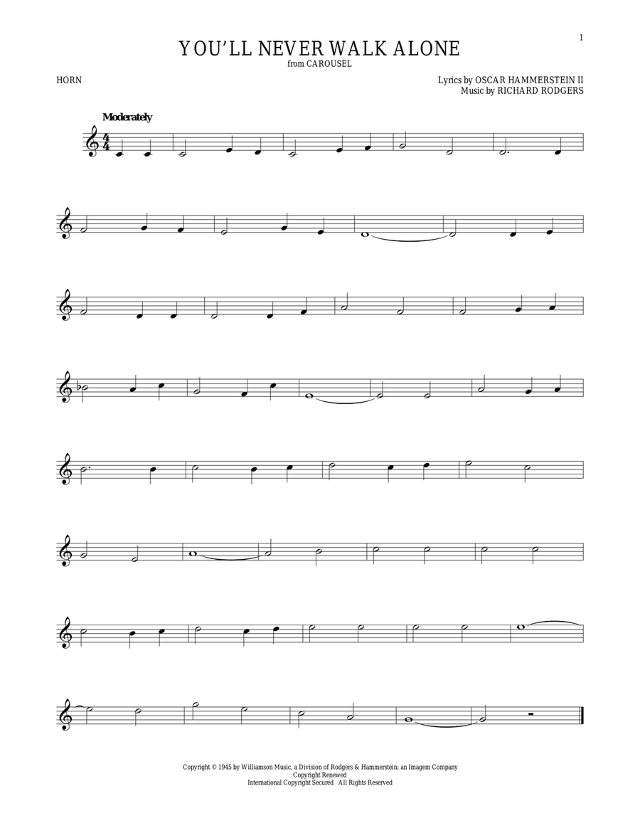 You'll Never Walk Alone (from Carousel) Horn Solo scores gallery preview page 1