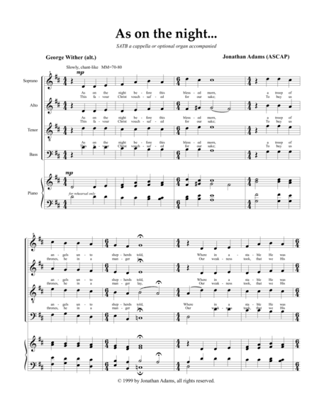 As on the night... by Jonathan Adams A Cappella - Digital Sheet Music