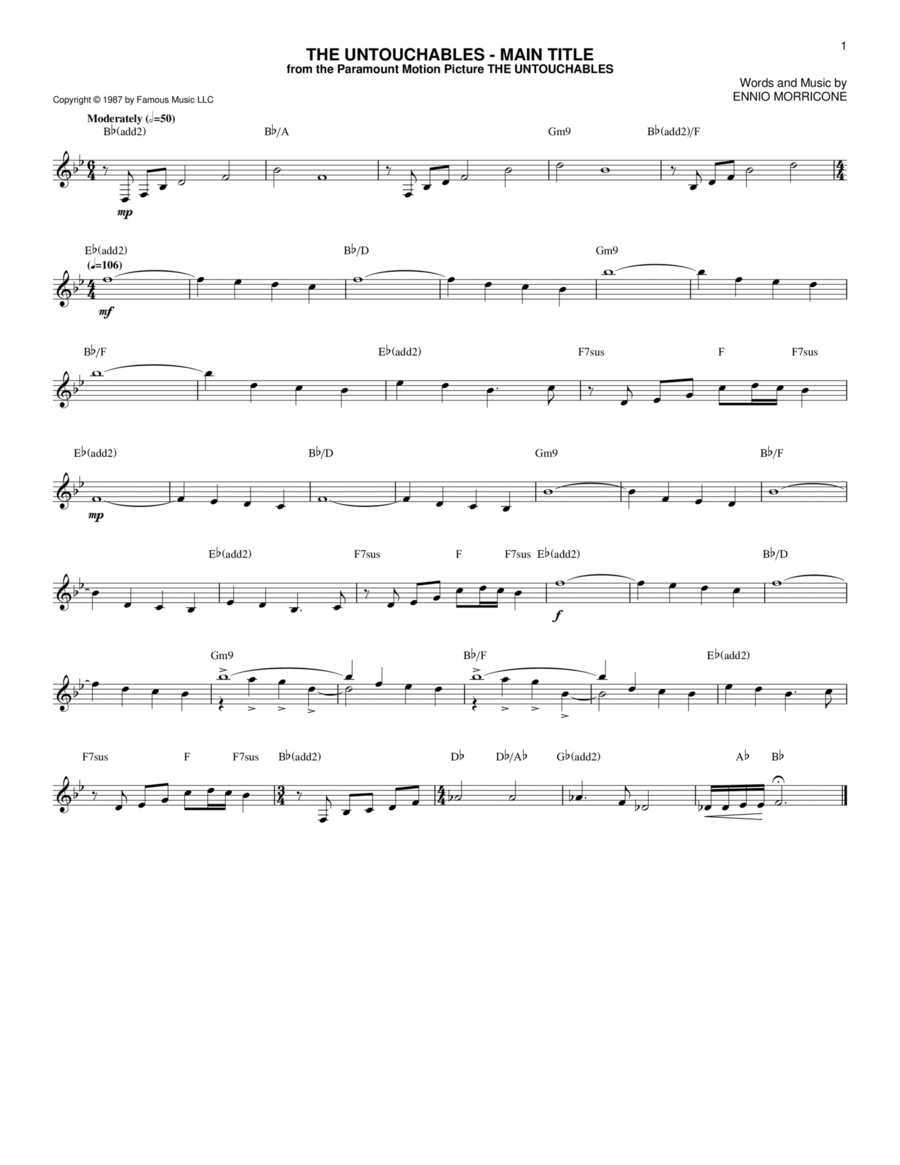 The Untouchables - Main Title Piano scores gallery preview page 1