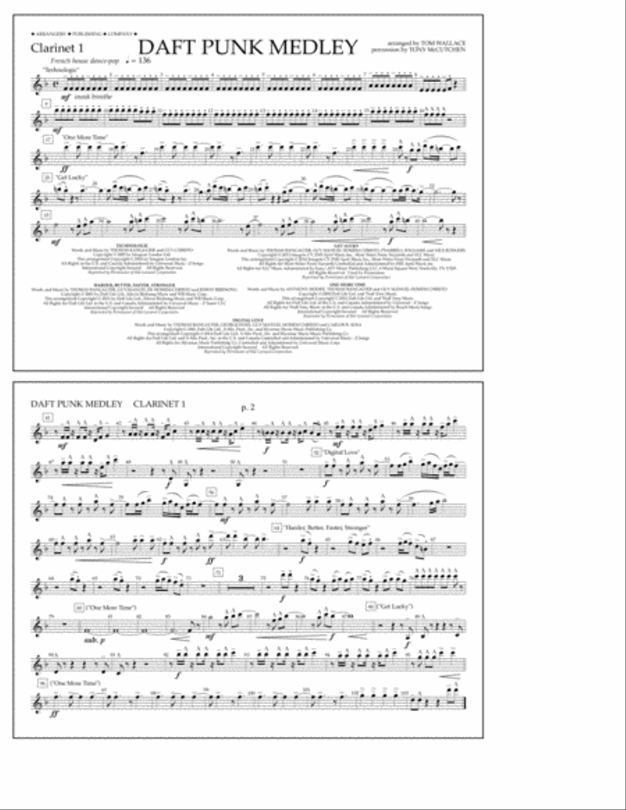 Daft Punk Medley - Clarinet 1 Marching Band scores gallery preview page 1