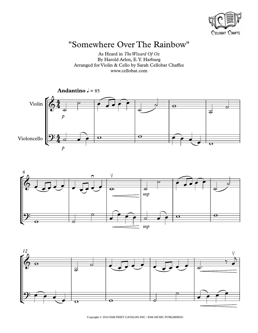 Over The Rainbow by Judy Garland String Duet - Digital Sheet Music
