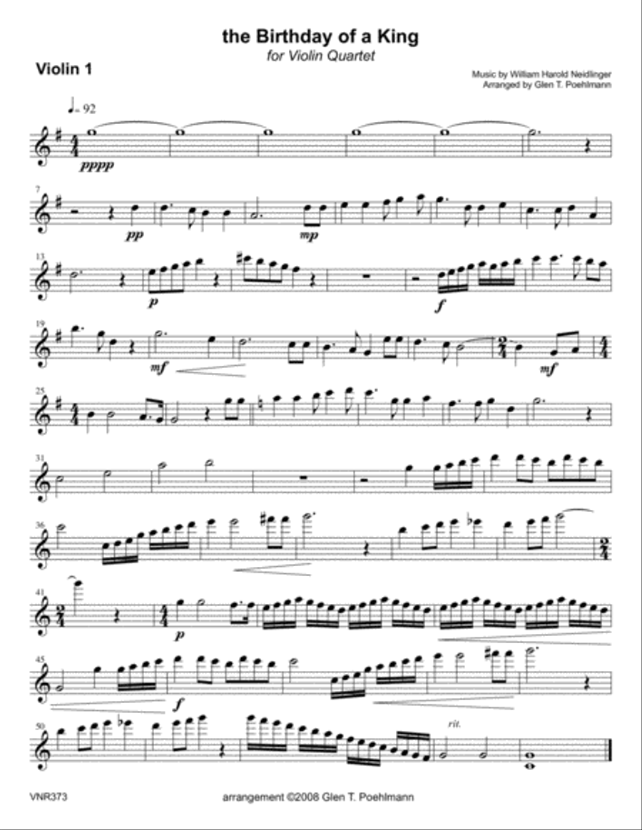 THE BIRTHDAY OF A KING - VIOLIN QUARTET or 3 Violins & Viola (unaccompanied) Viola scores gallery preview page 4