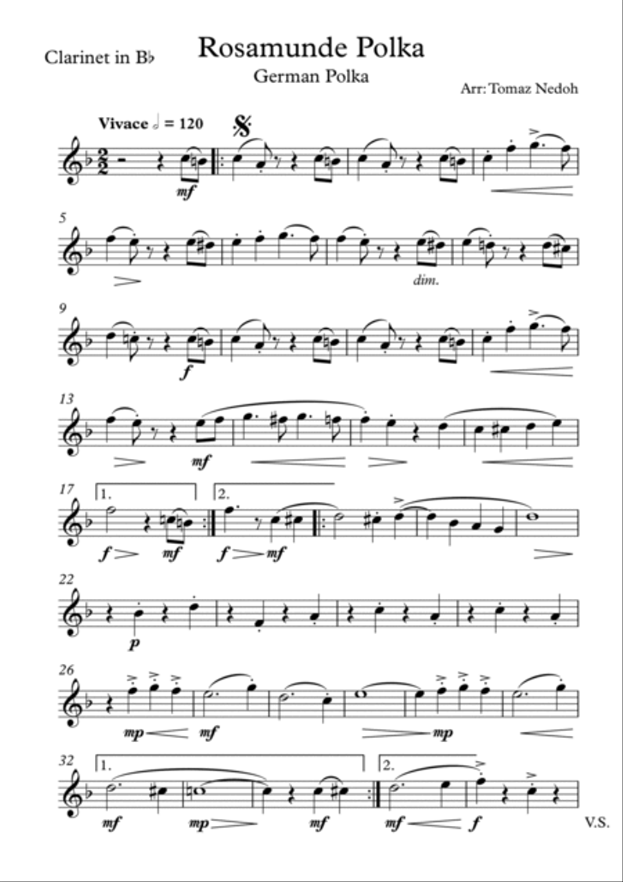 Rosamunde Polka for Clarinet Quartet Clarinet Quartet scores gallery preview page 5