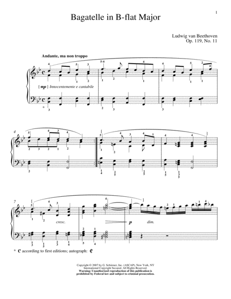 Bagatelle In B-flat Major, Op. 119, No. 11