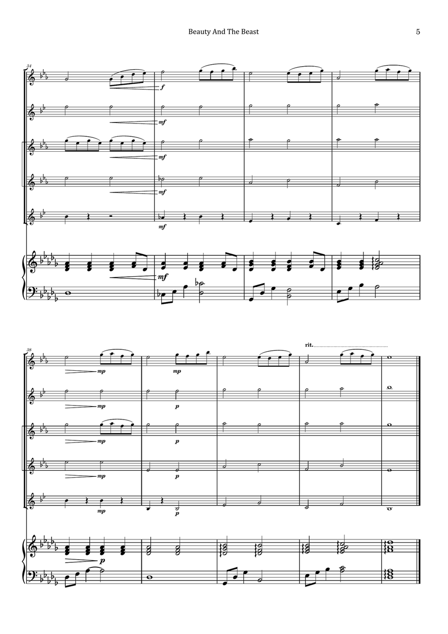 Beauty And The Beast Saxophone Quintet scores gallery preview page 5