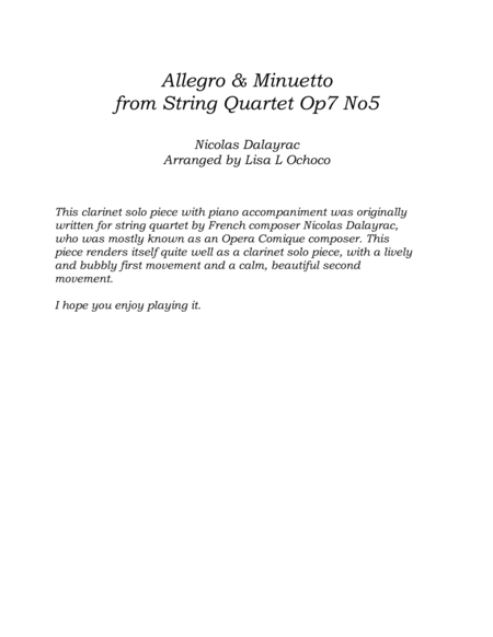 Allegro & Minuetto Op7 No5 for Clarinet and Piano image number null