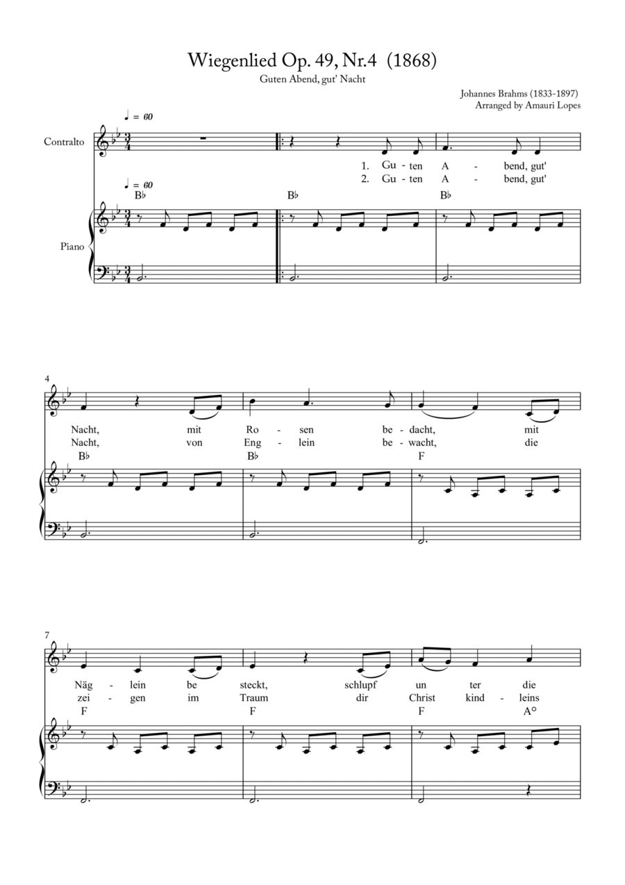Book cover for Wiegenlied Op. 49, Nr.4 (1868) - Lullaby - key B