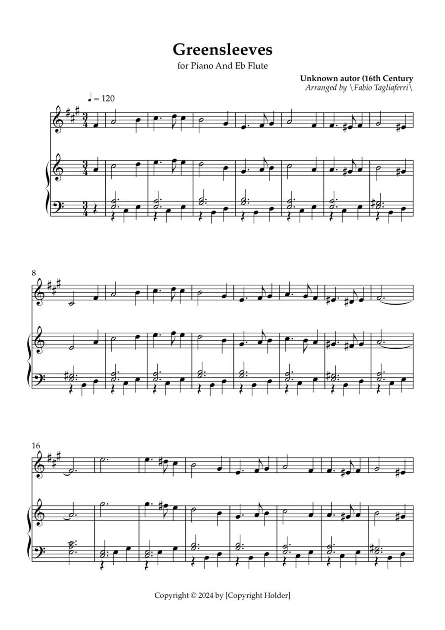 Greensleeves Piano scores gallery preview page 1