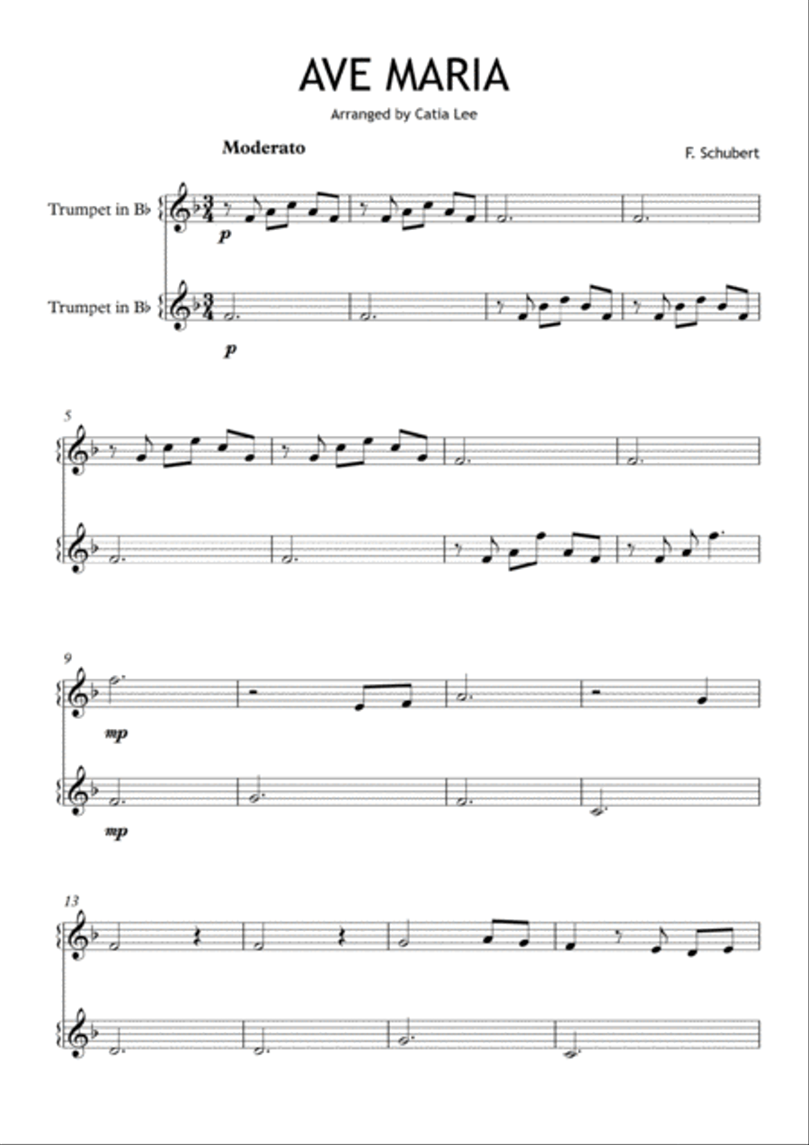 Ave Maria - Schubert for Trumpet duet - F major Trumpet Duet scores gallery preview page 2