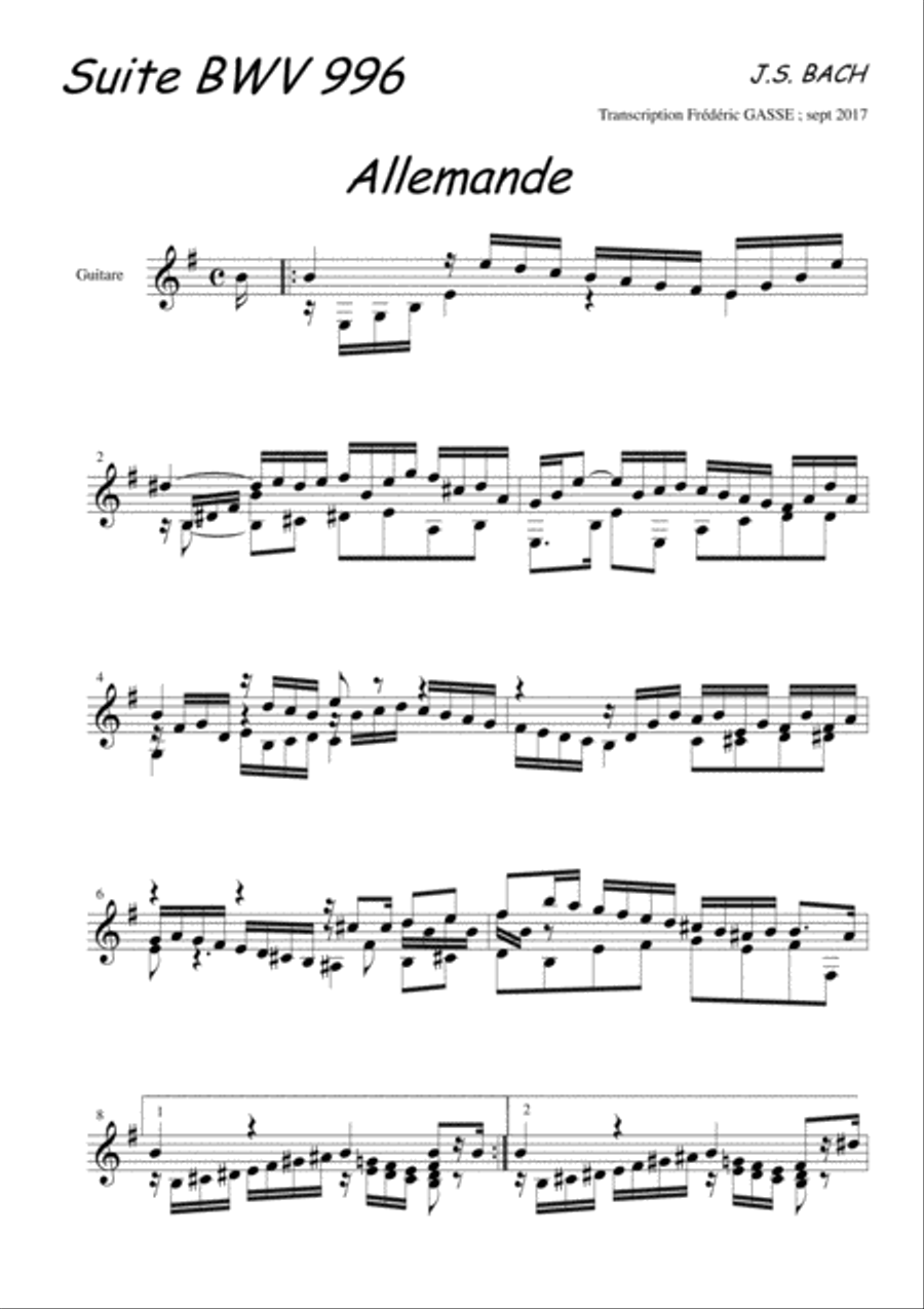 Suite BWV 996 for guitar of Johann Sébastien Bach Classical Guitar scores gallery preview page 5