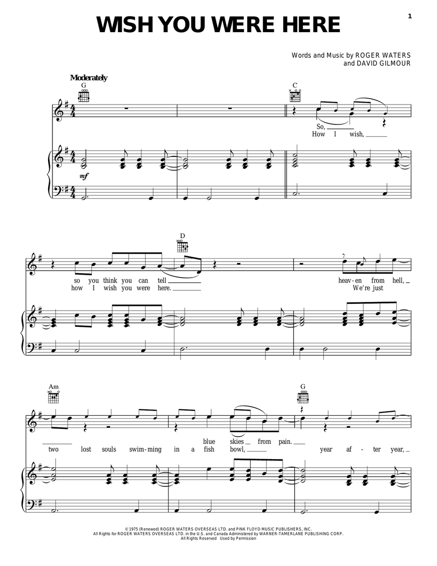 Wish You Were Here Wish You Were Here Piano, Vocal, Guitar scores gallery preview page 1