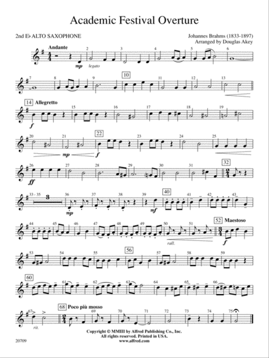 Academic Festival Overture: 2nd E-flat Alto Saxophone Concert Band scores gallery preview page 1