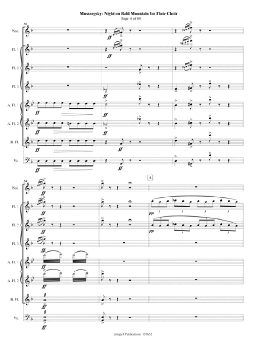 Mussorgsky: Night on Bald Mountain for Flute Choir Flute Choir scores gallery preview page 6