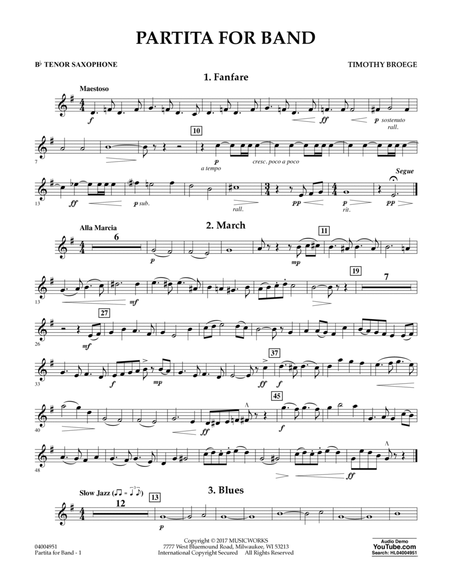 Partita for Band - Bb Tenor Saxophone