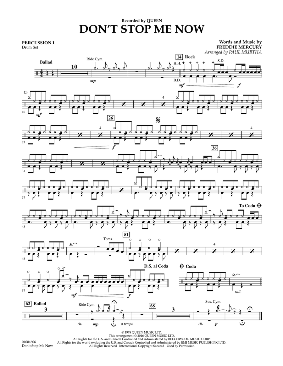Don't Stop Me Now - Percussion 1 Concert Band scores gallery preview page 1